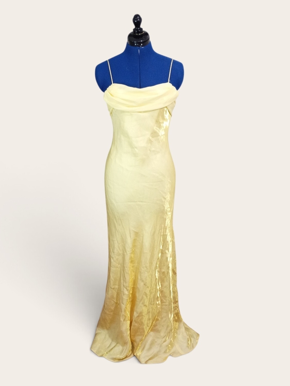 Betsy & Adam Pale Yellow Cowl Neck Slip Gown